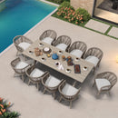 PURPLE LEAF Outdoor Dining Table Set All-Weather Aluminum with Wood Grain Table and Rope Woven Chairs Includes Backyard Patio Cushions