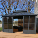 PURPLE LEAF Sunroom Hardtop Gazebo Solarium Grey Galvanized Steel Double Roof  All-Weather Aluminum Outdoor Screen House