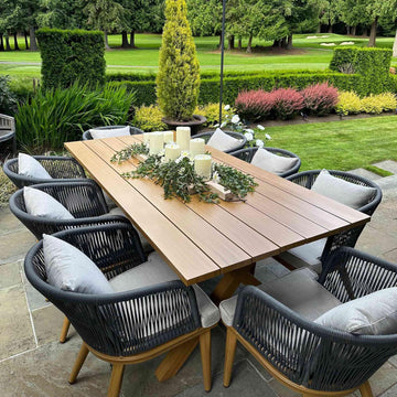 Patio Wicker Dining Set Outdoor Rectangular Table Chairs