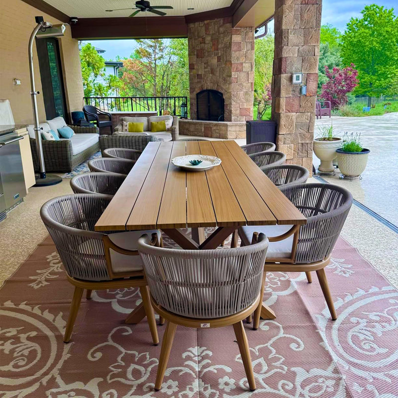 PURPLE LEAF Outdoor Dining Set All Weather Wicker Patio Dining Set with Rectangular Aluminum Table and Modern Armrest Dining Chairs for Garden Deck Backyard Kitchen
