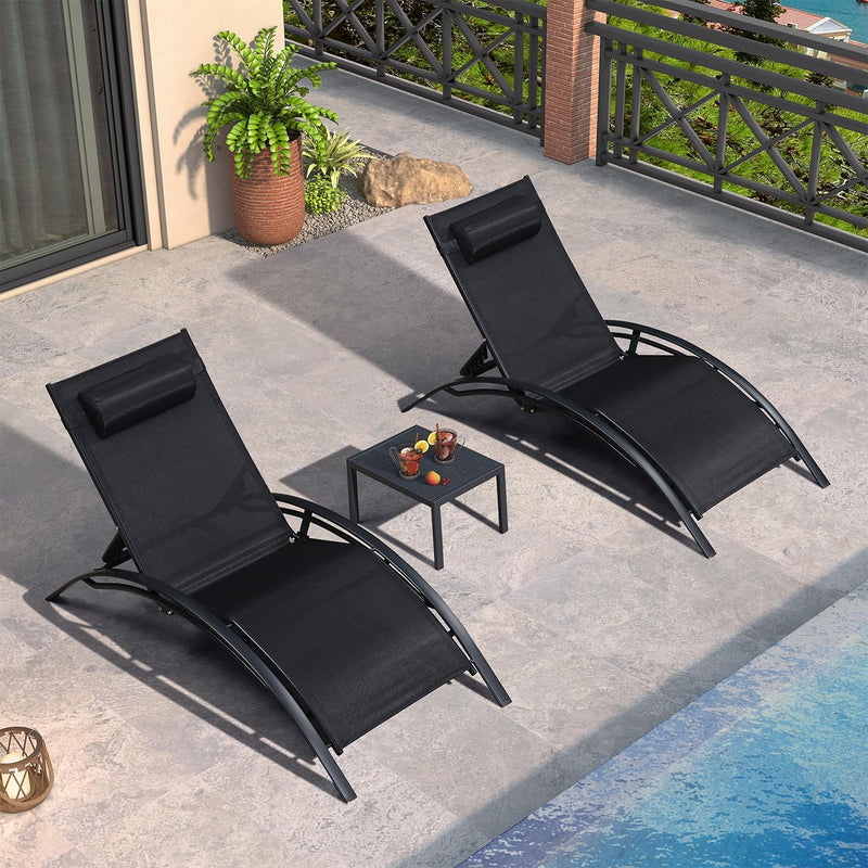 OPEN BOX I PURPLE LEAF Patio Chaise Lounge Set Outdoor Beach Pool Sunbathing Lawn Lounger Recliner Chair Outside Chairs with Side Table Included