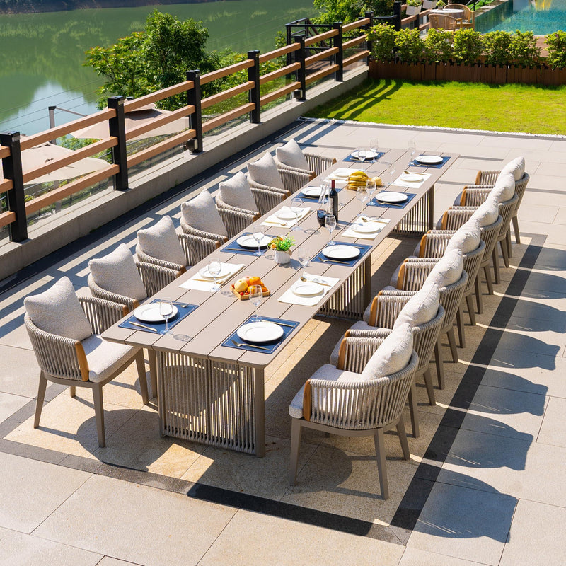PURPLE LEAF Outdoor Dining Set for Family, Aluminum Outdoor Patio Table and Chairs Set with Olefin Cushions, Patio Furniture Set for Garden or Deck, Beige