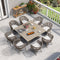 PURPLE LEAF Outdoor Dining Table Set All-Weather Aluminum with Wood Grain Table and Rope Woven Chairs Includes Backyard Patio Cushions