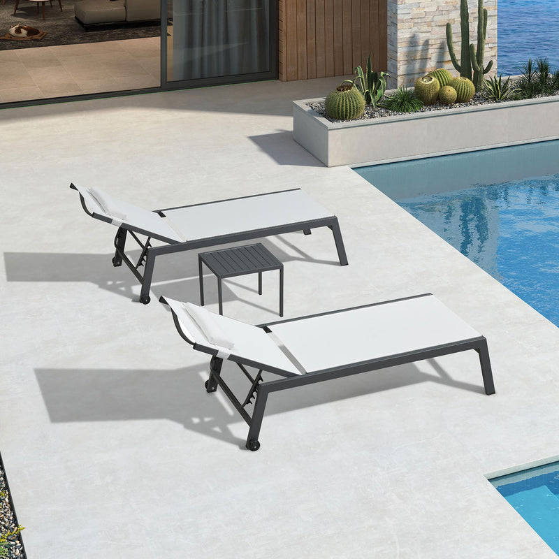 PURPLE LEAF Lounge Chair Set for Outside Aluminum Patio Recliner with Side Table and Pillow Beach Sunbathing Tanning Chairs Pool Chaise Lounger Outdoor