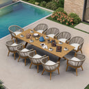 PURPLE LEAF Outdoor Dining Table Set All-Weather Aluminum with Wood Grain Table and Rope Woven Chairs Includes Backyard Patio Cushions