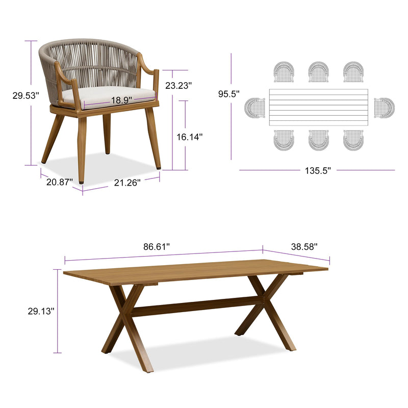 PURPLE LEAF Outdoor Dining Set All Weather Wicker Patio Dining Set with Rectangular Aluminum Table and Modern Armrest Dining Chairs for Garden Deck Backyard Kitchen