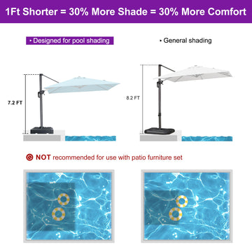 PURPLE LEAF 8 x 8 ft Swimming Pool Umbrella Outdoor Patio Cantilever Umbrella with Base