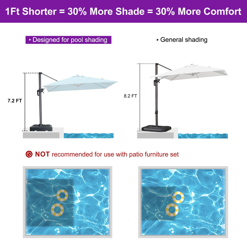 PURPLE LEAF 8 x 8 ft Swimming Pool Umbrella Outdoor Patio Cantilever Umbrella with Base