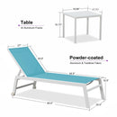 PURPLE LEAF Outdoor Chaise Lounge Chairs Set of 2 White Aluminum Lounge Chair Five-Position Adjustable Chaise with Wheels and Table for Pool Deck Patio