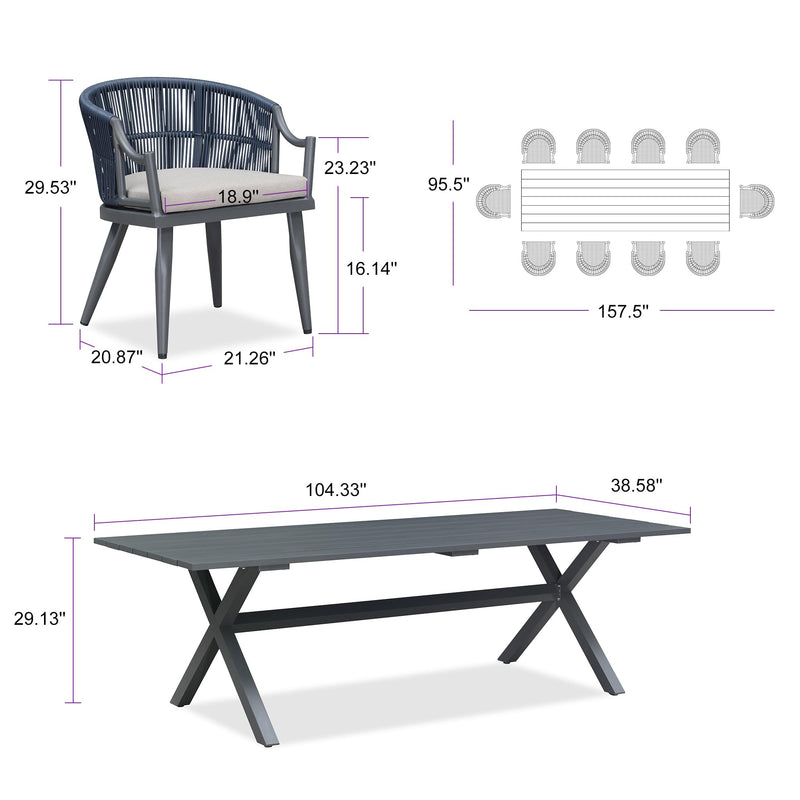 PURPLE LEAF Outdoor Dining Set All Weather Wicker Patio Dining Set with Rectangular Aluminum Table and Modern Armrest Dining Chairs for Garden Deck Backyard Kitchen