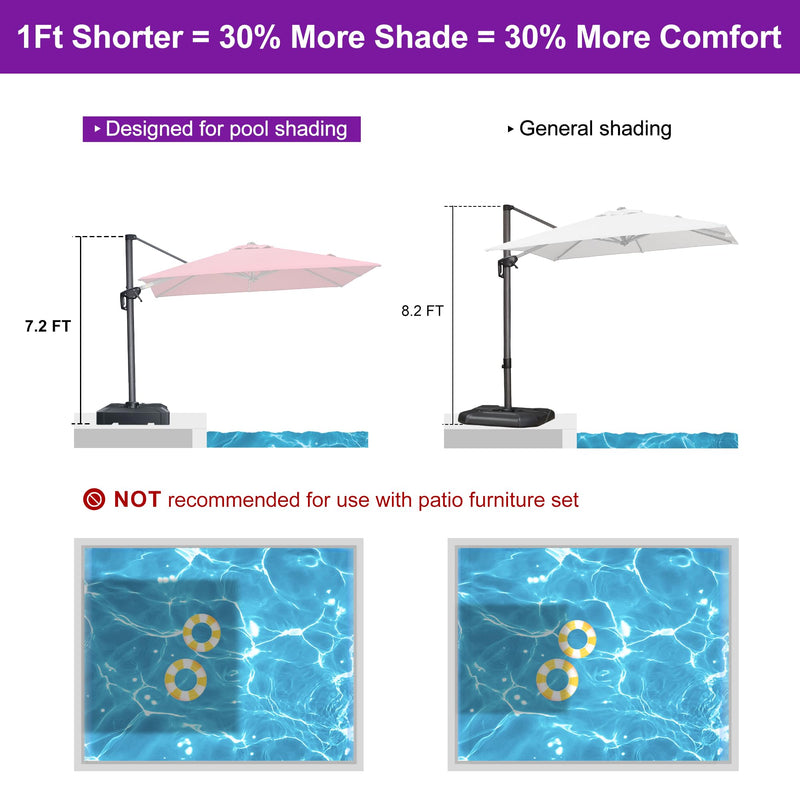 PURPLE LEAF 8 x 8 ft Swimming Pool Umbrella Outdoor Patio Cantilever Umbrella with Base