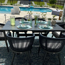 PURPLE LEAF Outdoor Dining Table Set All-Weather Aluminum with Wood Grain Table and Rope Woven Chairs Includes Backyard Patio Cushions