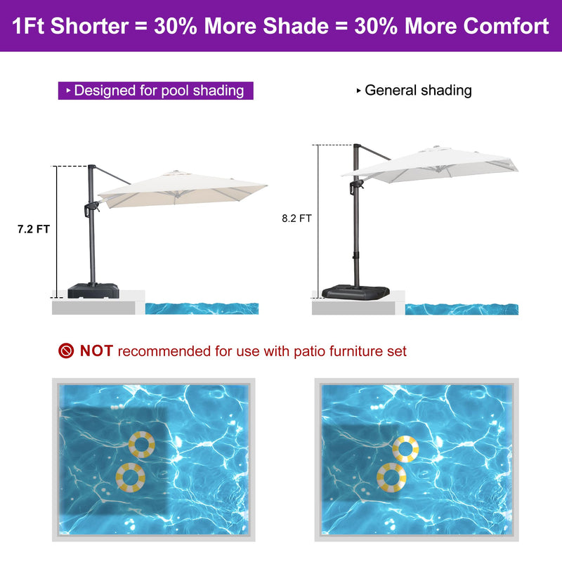 PURPLE LEAF 8 x 8 ft Swimming Pool Umbrella Outdoor Patio Cantilever Umbrella with Base