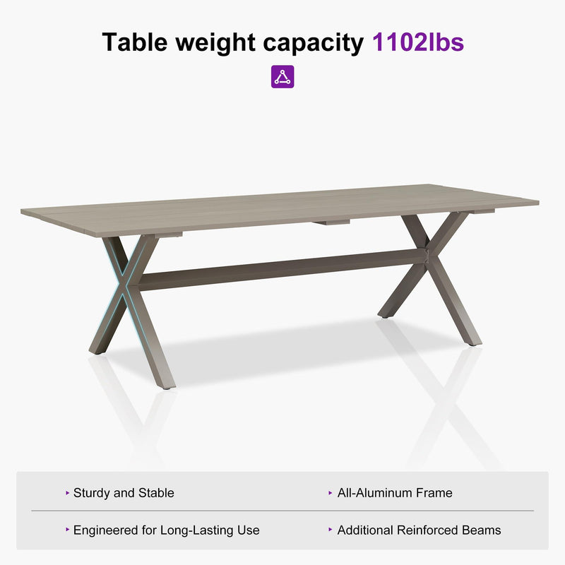 PURPLE LEAF Outdoor Dining Table Set All-Weather Aluminum with Wood Grain Table and Rope Woven Chairs Includes Backyard Patio Cushions