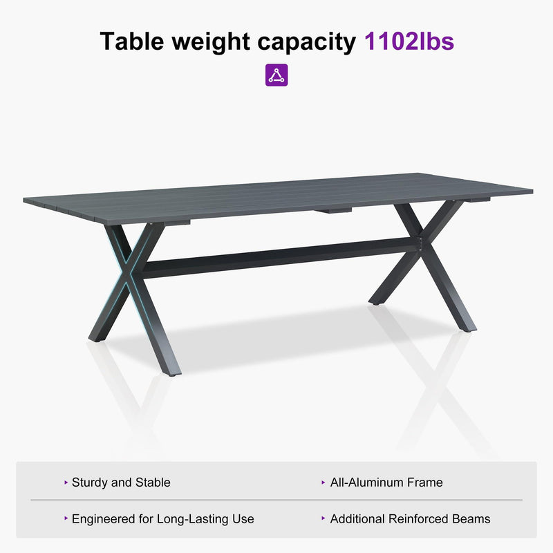 PURPLE LEAF Outdoor Dining Table Set All-Weather Aluminum with Wood Grain Table and Rope Woven Chairs Includes Backyard Patio Cushions