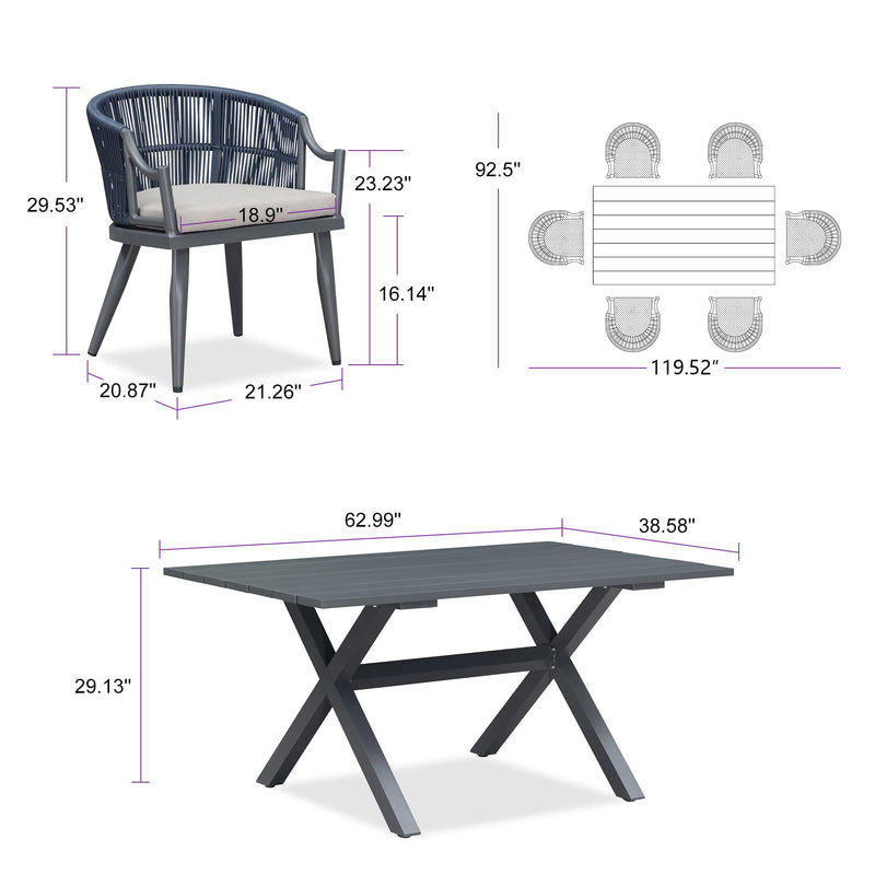 PURPLE LEAF Outdoor Dining Set All Weather Wicker Patio Dining Set with Rectangular Aluminum Table and Modern Armrest Dining Chairs for Garden Deck Backyard Kitchen