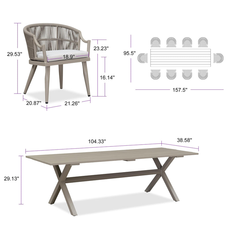 PURPLE LEAF Outdoor Dining Set All Weather Wicker Patio Dining Set with Rectangular Aluminum Table and Modern Armrest Dining Chairs for Garden Deck Backyard Kitchen