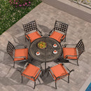 PURPLE LEAF Cast Aluminum Patio Dining Armchairs and Round Table | Rhombus and Square Lattice Designs