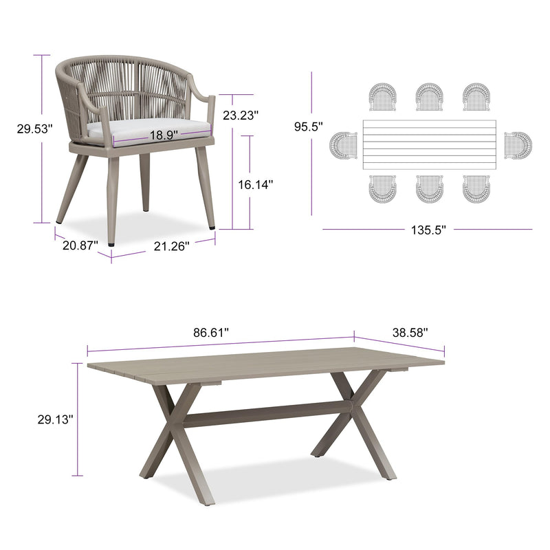 PURPLE LEAF Outdoor Dining Set All Weather Wicker Patio Dining Set with Rectangular Aluminum Table and Modern Armrest Dining Chairs for Garden Deck Backyard Kitchen