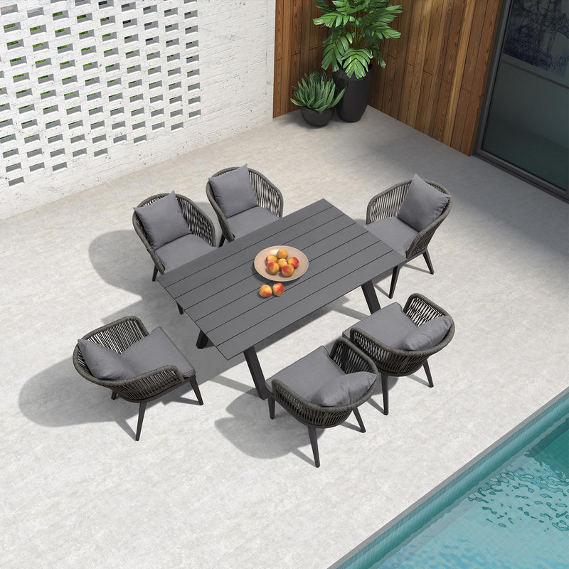 PURPLE LEAF Patio Dining Sets with Aluminum Frame Table & Handwoven Wicker Chairs Grey