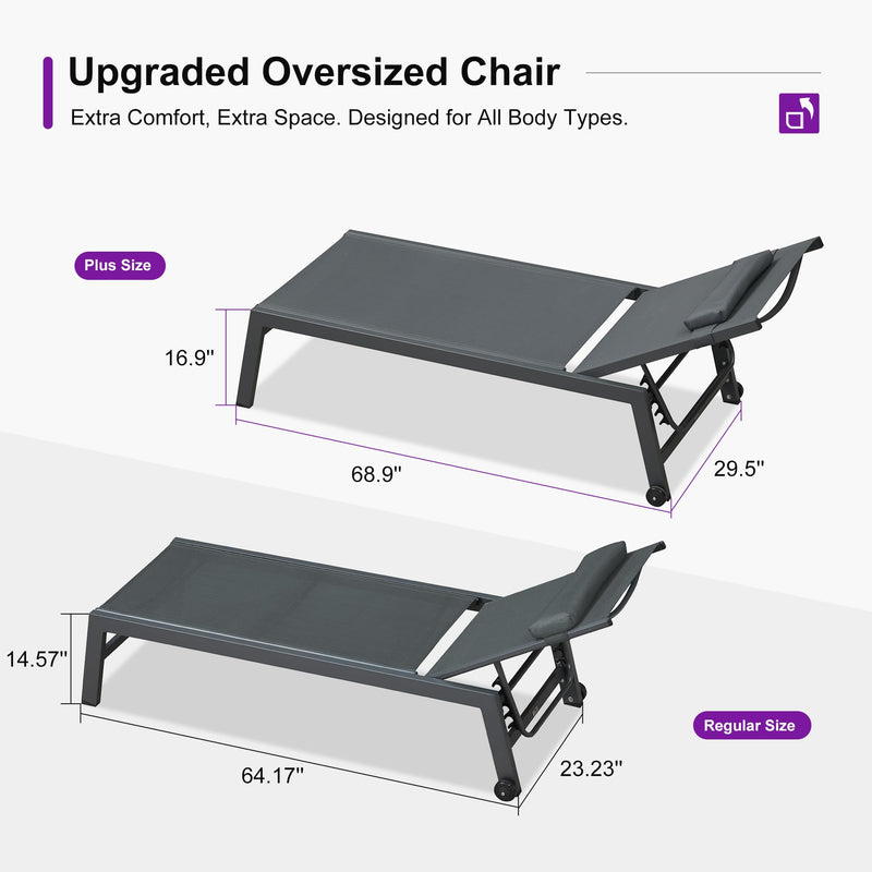 PURPLE LEAF Lounge Chair Set for Outside Aluminum Patio Recliner with Side Table and Pillow Beach Sunbathing Tanning Chairs Pool Chaise Lounger Outdoor