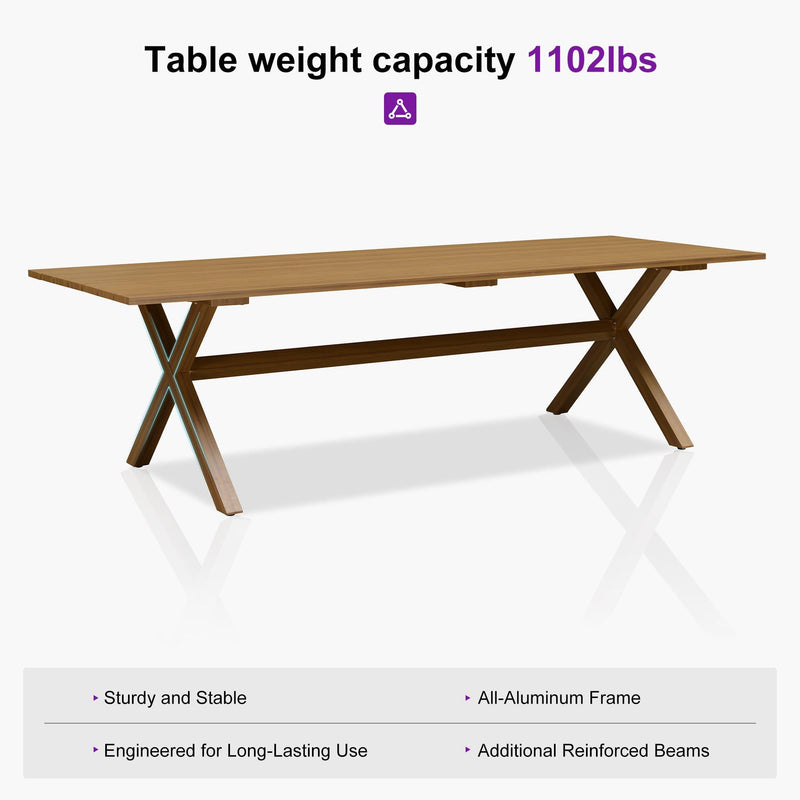 PURPLE LEAF Outdoor Dining Table Set All-Weather Aluminum with Wood Grain Table and Rope Woven Chairs Includes Backyard Patio Cushions