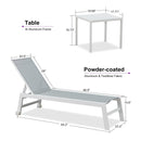 PURPLE LEAF Outdoor Chaise Lounge Chairs Set of 2 White Aluminum Lounge Chair Five-Position Adjustable Chaise with Wheels and Table for Pool Deck Patio