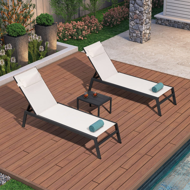 PURPLE LEAF Lounge Chair Set for Outside Aluminum Patio Recliner with Side Table and Pillow Beach Sunbathing Tanning Chairs Pool Chaise Lounger Outdoor