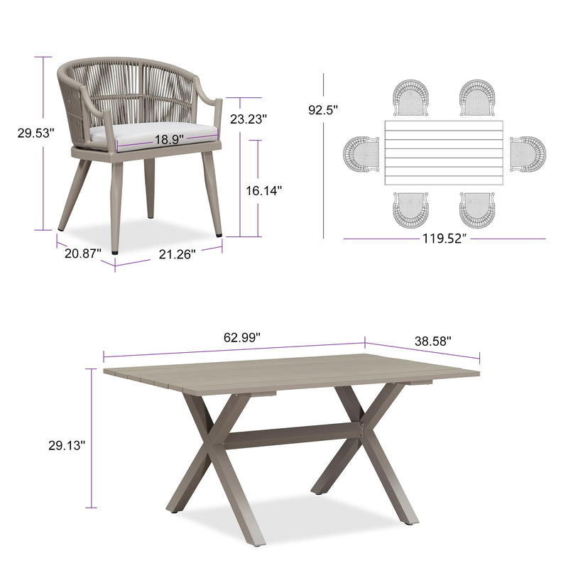 PURPLE LEAF Outdoor Dining Set All Weather Wicker Patio Dining Set with Rectangular Aluminum Table and Modern Armrest Dining Chairs for Garden Deck Backyard Kitchen