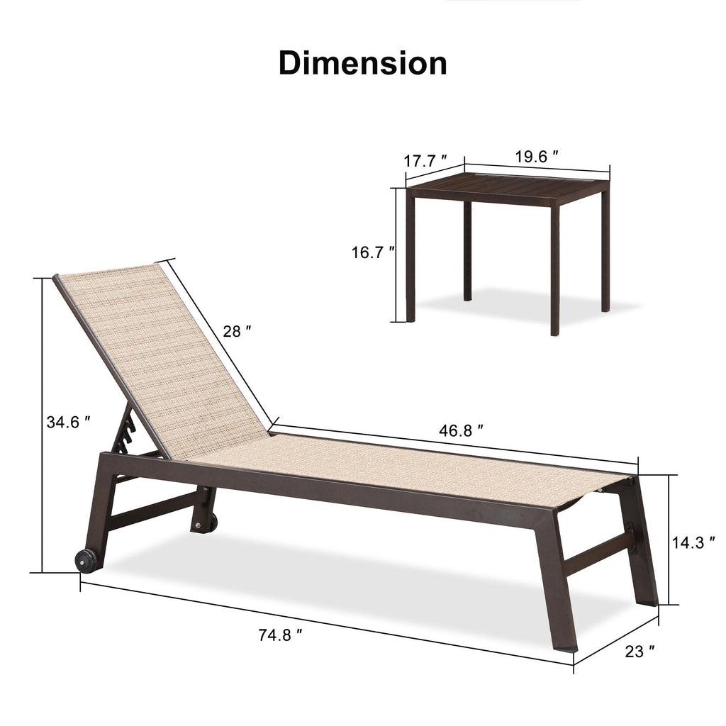 PURPLE LEAF Patio Chaise Lounge Set of 3, Outdoor Chaise Lounge with A