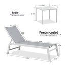 PURPLE LEAF Outdoor Chaise Lounge Chairs Set of 2 White Aluminum Lounge Chair Five-Position Adjustable Chaise with Wheels and Table for Pool Deck Patio