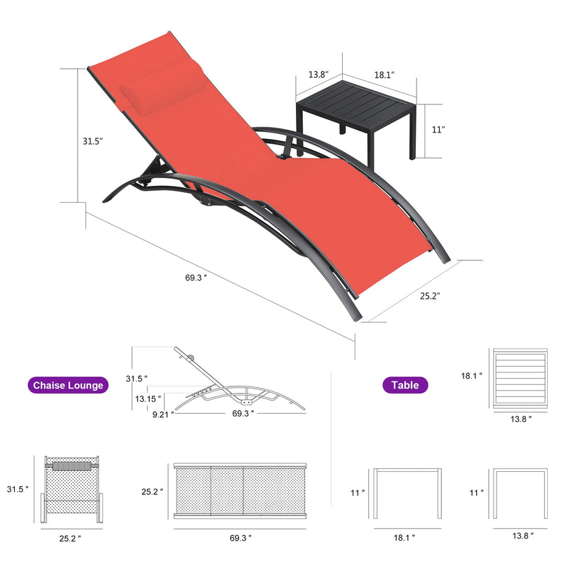 OPEN BOX I PURPLE LEAF Patio Chaise Lounge Set Outdoor Beach Pool Sunbathing Lawn Lounger Recliner Chair Outside Chairs with Side Table Included