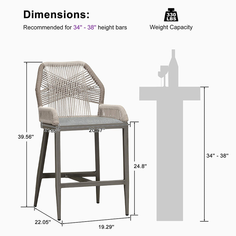 PURPLE LEAF Bar Stools Set of 2 Modern Rattan Bar Stools Counter Stools with Cushions for Outdoor Kitchen Island Stools