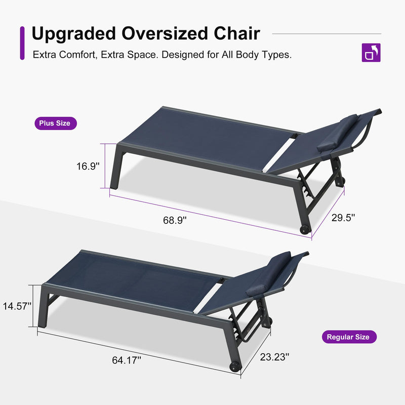 PURPLE LEAF Lounge Chair Set for Outside Aluminum Patio Recliner with Side Table and Pillow Beach Sunbathing Tanning Chairs Pool Chaise Lounger Outdoor
