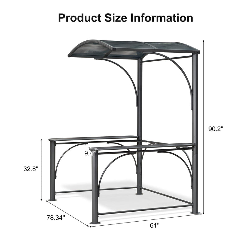 PURPLE LEAF Outdoor Grill Gazebo Polycarbonate Roof with Built-in Shelves for Hardtop Gazebo Patio BBQ UV Protected Deck Grey