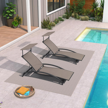 PURPLE LEAF Patio Lounge Chair with Canopy Shade Outdoor Chaise Lounge