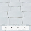 Close-up of white premium rattan weaving for outdoor furniture, UV-resistant, waterproof, fade-resistant, and easy to clean.