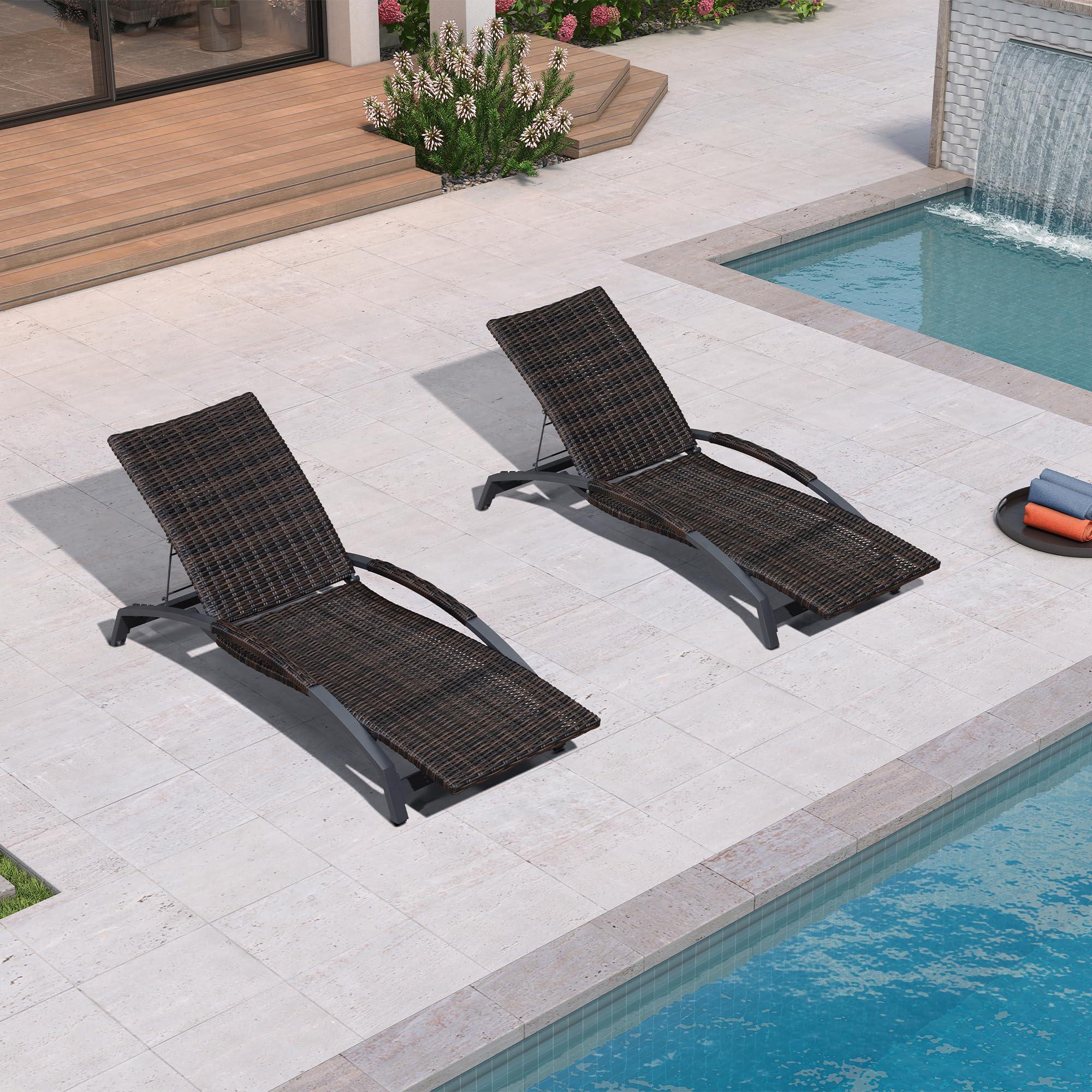 Wicker Chaise Lounge Set of 2 | Adjustable Recliner