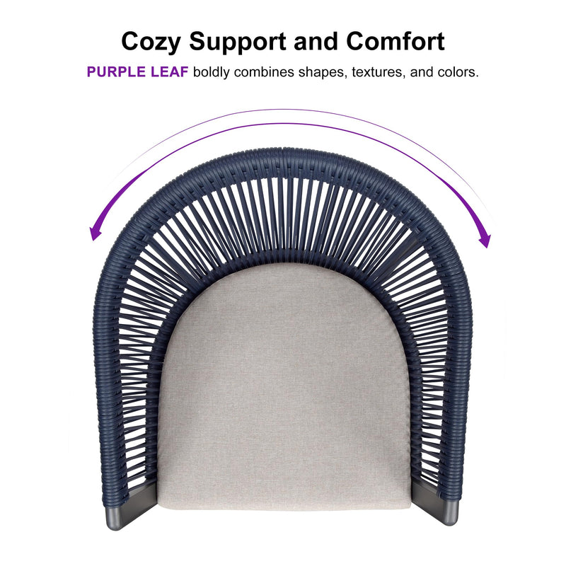 PURPLE LEAF Outdoor Dining Table Set All-Weather Aluminum with Wood Grain Table and Rope Woven Chairs Includes Backyard Patio Cushions