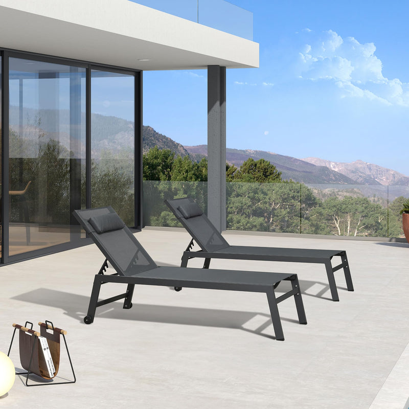 PURPLE LEAF Lounge Chair Set for Outside Aluminum Patio Recliner with Side Table and Pillow Beach Sunbathing Tanning Chairs Pool Chaise Lounger Outdoor