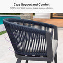 PURPLE LEAF Outdoor Dining Table Set All-Weather Aluminum with Wood Grain Table and Rope Woven Chairs Includes Backyard Patio Cushions