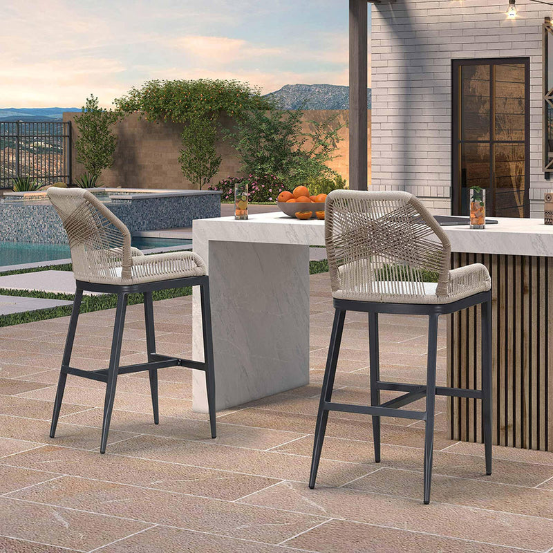 PURPLE LEAF Bar Stools Set of 2 Modern Rattan Bar Stools Counter Stools with Cushions for Outdoor Kitchen Island Stools