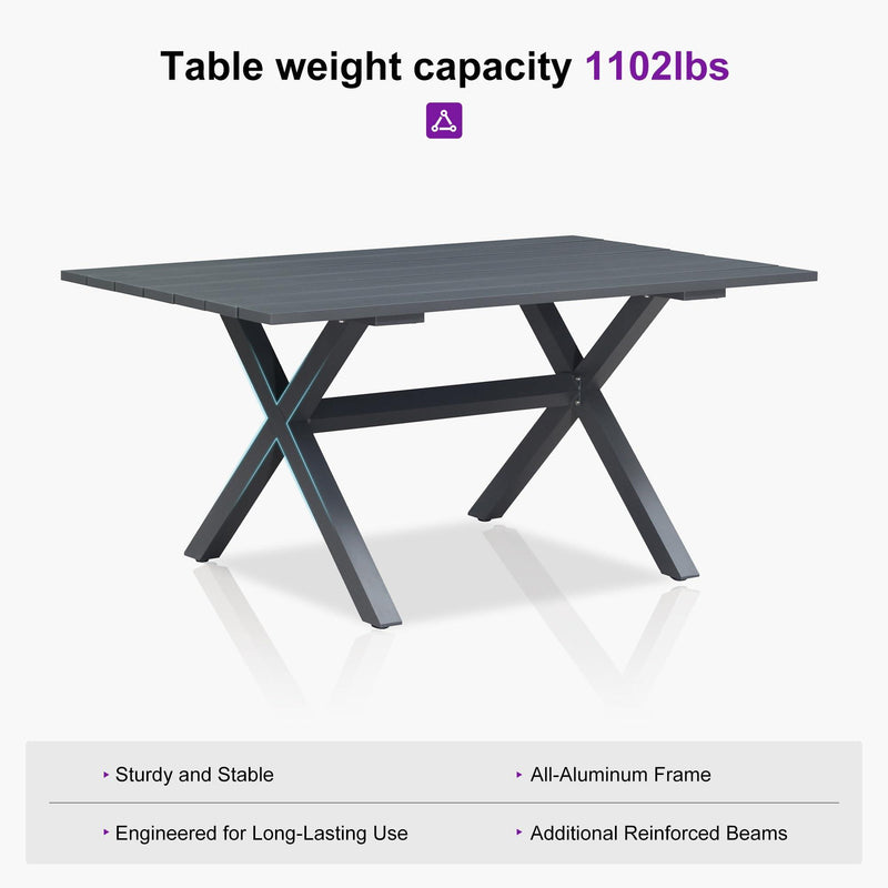 PURPLE LEAF Outdoor Dining Table Set All-Weather Aluminum with Wood Grain Table and Rope Woven Chairs Includes Backyard Patio Cushions