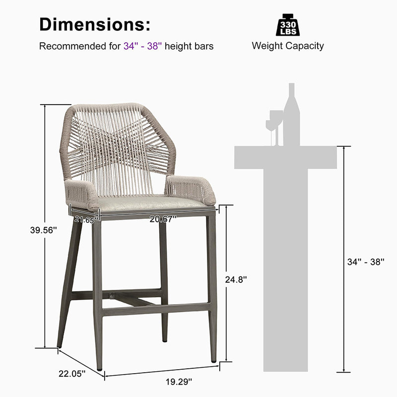 PURPLE LEAF Bar Stools Set of 2 Modern Rattan Bar Stools Counter Stools with Cushions for Outdoor Kitchen Island Stools