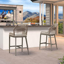 PURPLE LEAF Bar Stools Set of 2 Modern Rattan Bar Stools Counter Stools with Cushions for Outdoor Kitchen Island Stools