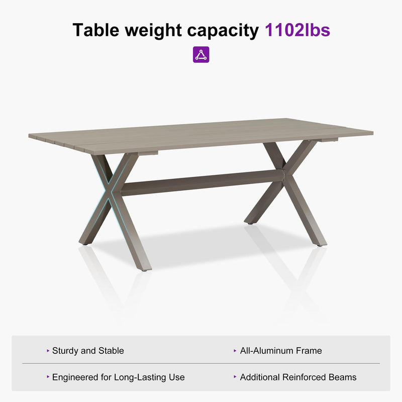 PURPLE LEAF Outdoor Dining Table Set All-Weather Aluminum with Wood Grain Table and Rope Woven Chairs Includes Backyard Patio Cushions