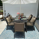 PURPLE LEAF Outdoor Dining Set with 1.57" Umbrella Hole and Thick Cushion Heavy-Duty Metal Patio Dining Furniture Set with Table and  Wicker Chairs for Lawn Garden Backyard Deck