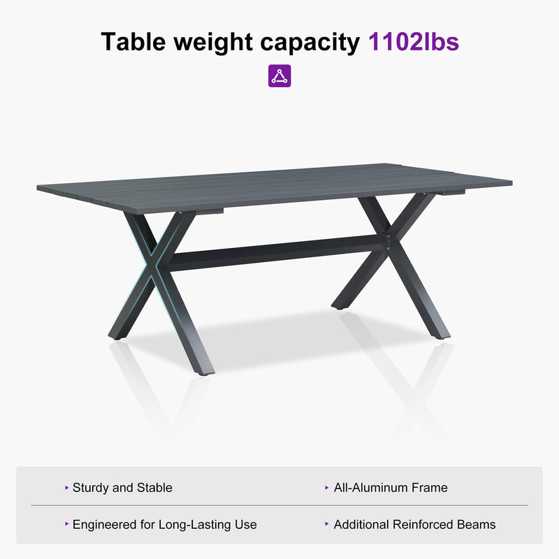 PURPLE LEAF Outdoor Dining Table Set All-Weather Aluminum with Wood Grain Table and Rope Woven Chairs Includes Backyard Patio Cushions