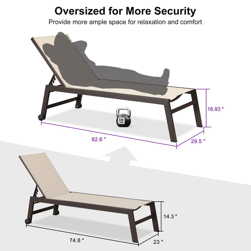 PURPLE LEAF Oversize Outdoor Chaise Lounge Set with Side Table, All Aluminum Frame with Wheels and Adjustable Backrest. Perfect for Patio Pool