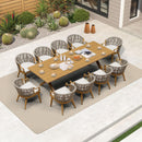PURPLE LEAF Outdoor Dining Set All Weather Wicker Patio Dining Set with Rectangular Aluminum Table and Modern Armrest Dining Chairs for Garden Deck Backyard Kitchen
